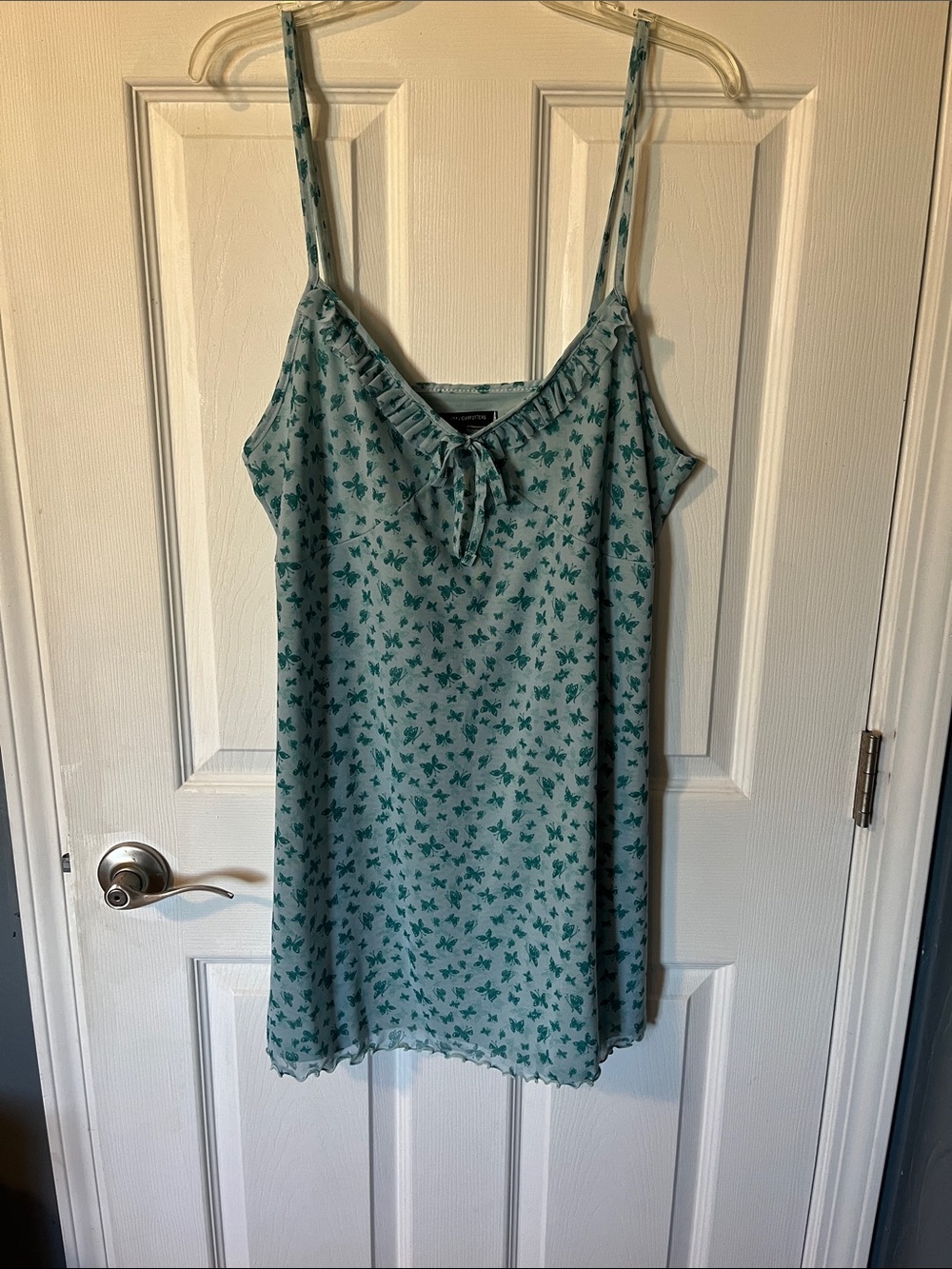 Urban Outfitters Teal Butterfly Print Tie-Neck Blouse